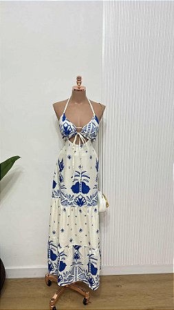 Vestido Longo Azul Estampado