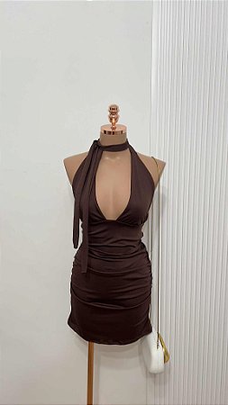 Vestido Marrom Decote Halter