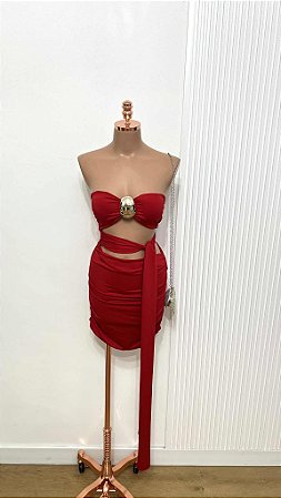 Vestido Vermelho Dourado