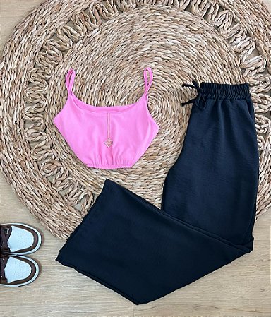 Calça Wide Pantalona em Tecido Duna – Preta