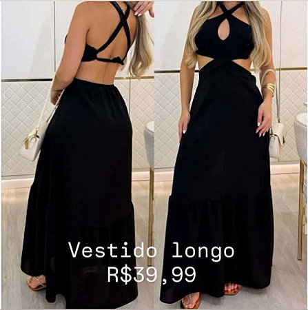 Vestido Longo Preto Cruzado