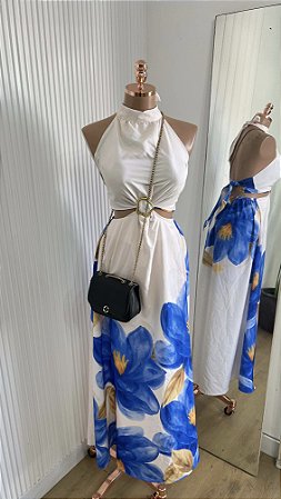 Vestido Longo com Recortes e Argola