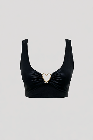 Top Cropped Preto com Aro de Coração