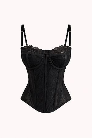 Cropped Preto com Renda e Estrutura