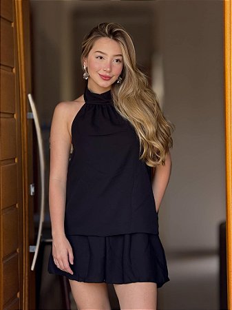 Macaquinho Saia Gola Alta Preto