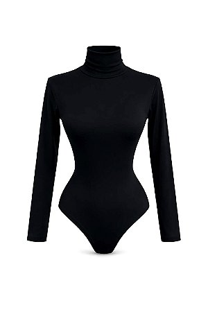 Body Preto Gola Alta Manga Longa