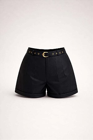 Short Couro Preto com Cinto