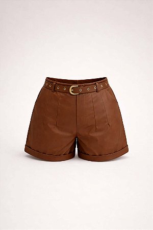 Short Couro Caramelo com Cinto