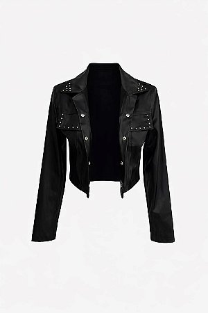 Jaqueta Couro Preta com Tachas