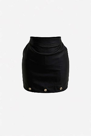 Saia Couro Preta com Aplicações