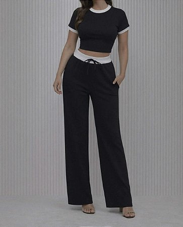 Conjunto Preto Casual com Contraste