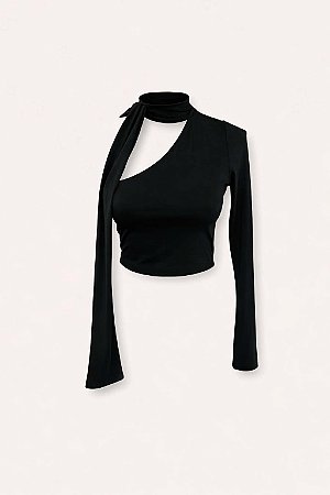 Blusa Preta Um Ombro com Faixa