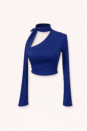 Blusa Azul Um Ombro com Faixa