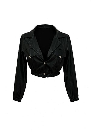 Jaqueta Cropped Preta com Botões