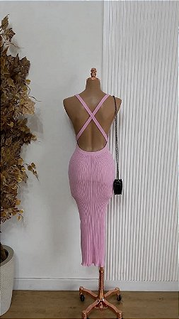 Vestido tricô rosa