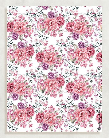 Papel Crepom Floral 14 - Rosa e lilás - 30 unid