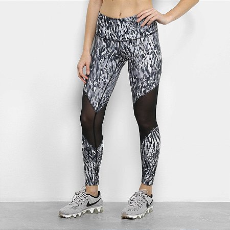 Calça Legging Nike High Rise Printed Tight - Cinza e Preto - Visual Fashion