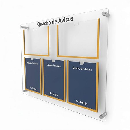 Quadro de Avisos em Acrílico 5 Folhas - 2 Horizontais e 3 Verticais A4