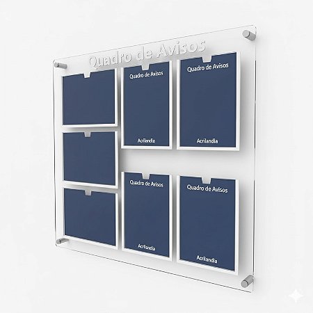 Quadro de Aviso em Acrílico 7 folhas - 3 Horizontais 4 Verticais A4