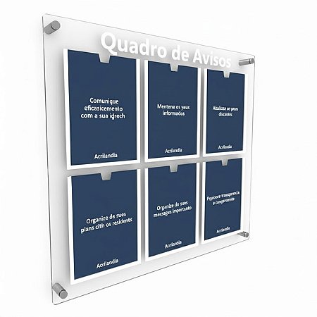 Quadro de Aviso em Acrílico 6 folhas Verticais A4
