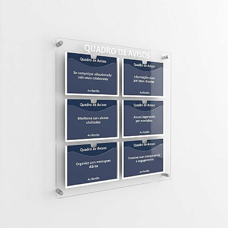 Quadro de Aviso em Acrílico 6 folhas Horizontais A4
