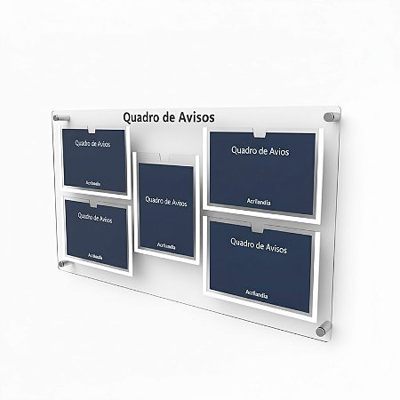Quadro de Aviso em Acrílico 5 folhas - 4 Horizontais e 1 Vertical A4