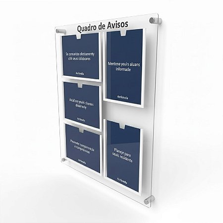 Quadro de Aviso em Acrílico 5 folhas - 3 Horizontais 2 Verticais