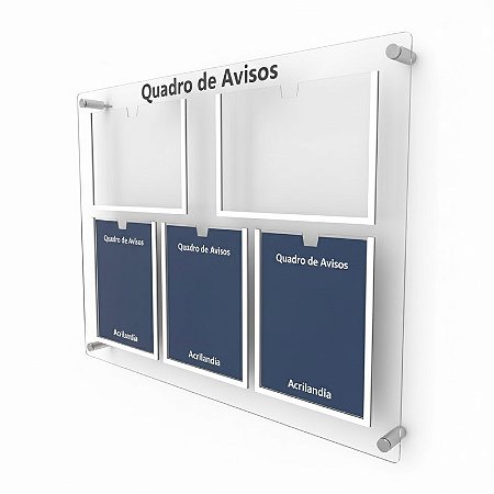 Quadro de Aviso em Acrílico 5 folhas - 2 Horizontais e 3 Verticais A4
