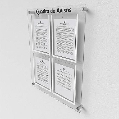 Quadro de Aviso em Acrílico 4 folhas Verticais A4
