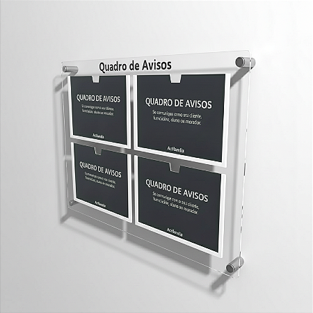 Quadro de Aviso em Acrílico 4 folhas Horizontais A4