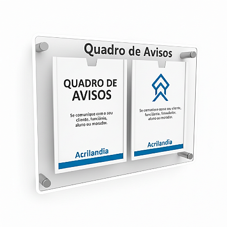 Quadro de Aviso em Acrílico 3 folhas Horizontais A4