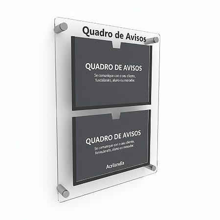 Quadro de Aviso em Acrílico 2 folhas Horizontais A4