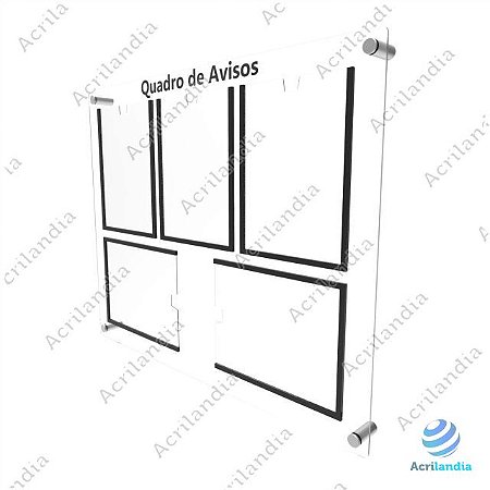 Quadro de Aviso em Acrílico 5 folhas - 2 Horizontais e 3 Verticais A4