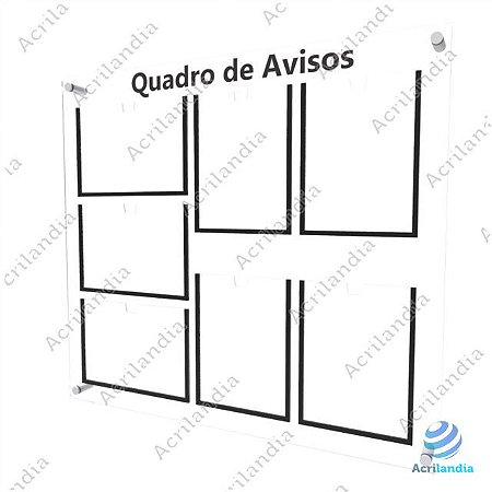 Quadro de Aviso em Acrílico 7 folhas - 3 Horizontais 4 Verticais A4