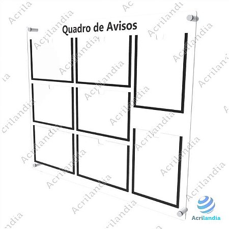 Quadro de Aviso em Acrílico 8 folhas - 6 Horizontais e 2 Verticais A4