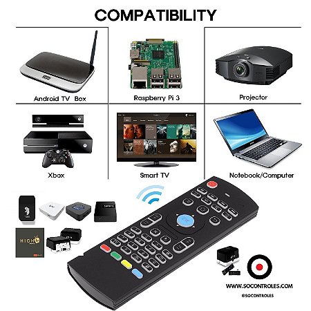 CONTROLE AIR MOUSE - TECLADO ILUMINADO PARA RECEPTOR SUPERTV BLACK BLUE E RED