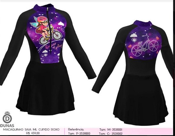 Macaquinho Saia Feminino Manga Longa DUNAS Ciclismo Cupido Roxo