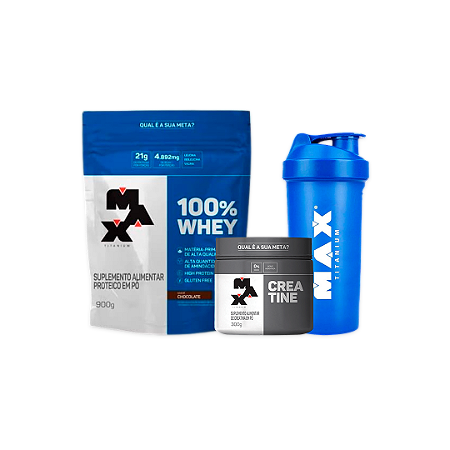 Kit Max (100% Whey Refil Max + Creatina 300G + Coqueteleira Brinde)
