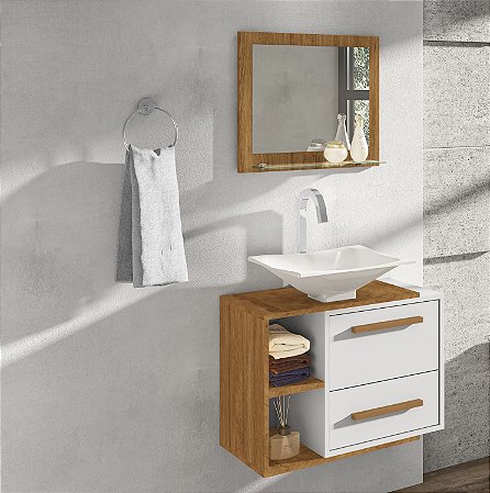 Gabinete para Banheiro Barcelona cor Branco Kit completo Gabinete, Cuba e  Espelheira - Moveis Lavenzo