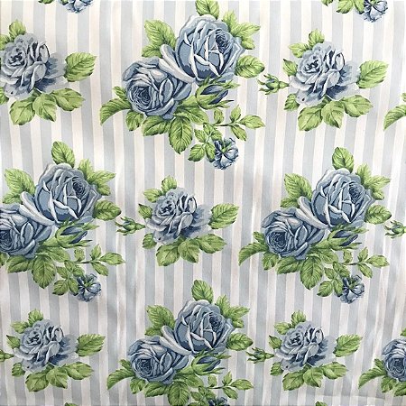 Tecido Cotton Estampado 100% Algodão - Floral Azul