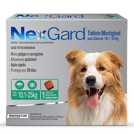 Antipulgas e Carrapatos NexGard para Cães de 10,1 A 25kg 1 comprimido