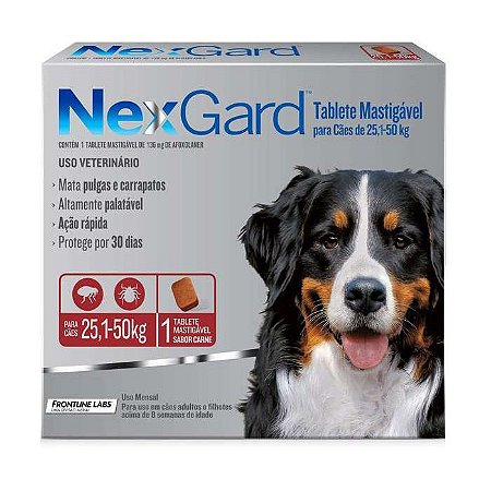 Antipulgas e Carrapatos NexGard para Cães de 25,1 A 50kg 1 comprimido