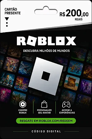Cartão Presente Roblox R$ 200 - Código Digital Brasil