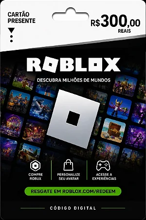 Cartão Presente Roblox R$ 300 - Código Digital Brasil