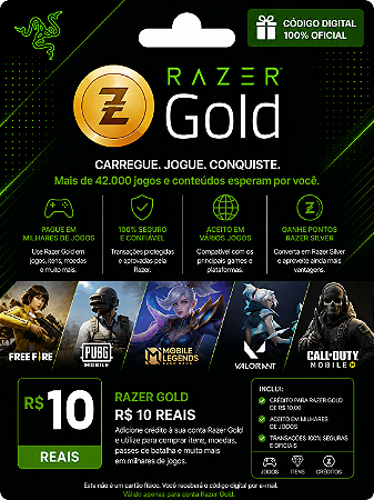 Razer Gold R$ 10,00 - Recarga de Créditos | Playgamescard
