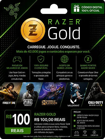 Razer Gold R$ 100,00 - Créditos Digitais