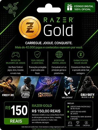 Razer Gold R$ 150,00 - Créditos Digitais