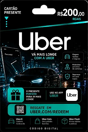 Gift Card Uber R$ 200,00 - Cartão Presente Digital