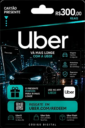Gift Card Uber R$ 300,00 - Cartão Presente Digital