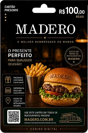 Gift Card Madero R$ 100,00 - Cartão Presente Digital